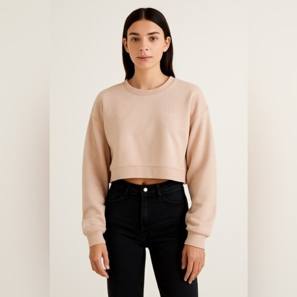 H&M Divided “Smile” Embroidered Cropped Sweatshirt – Size M, Beige - Picture 1 of 5